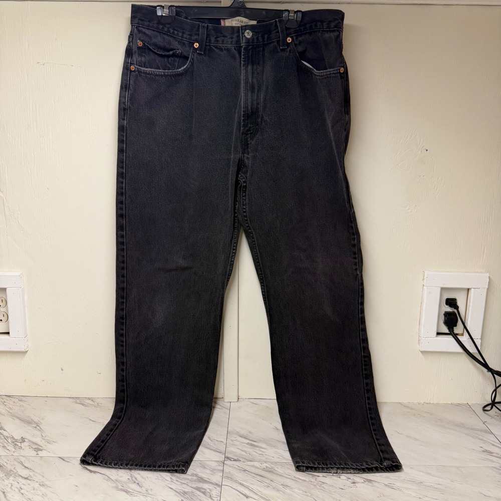 Levis 505 Regular Fit Jeans Mens 38x34 Faded Black Straight Leg Denim